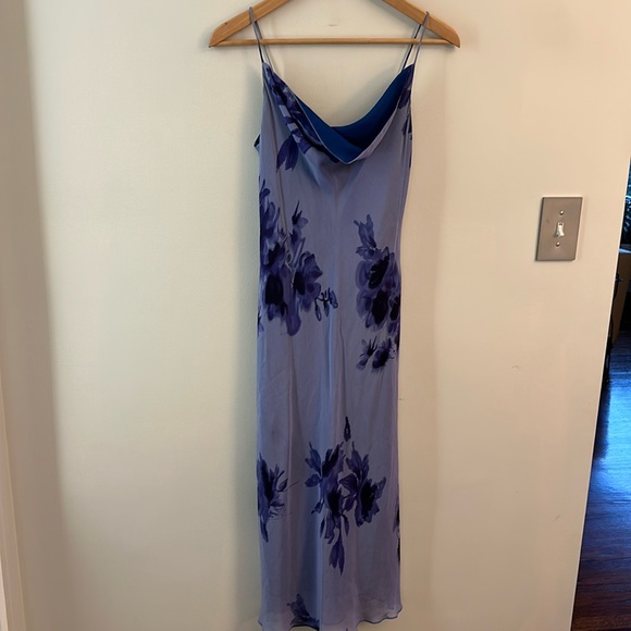Vintage Dresses & Skirts - Vintage Silk Floral Slip Maxi Dress Pullover Purple Blue Colors SZ 4 Cowl Neck